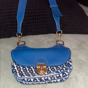 Tory Burch Blue Women's Crossbody Saddle Bag with Gold Hardware